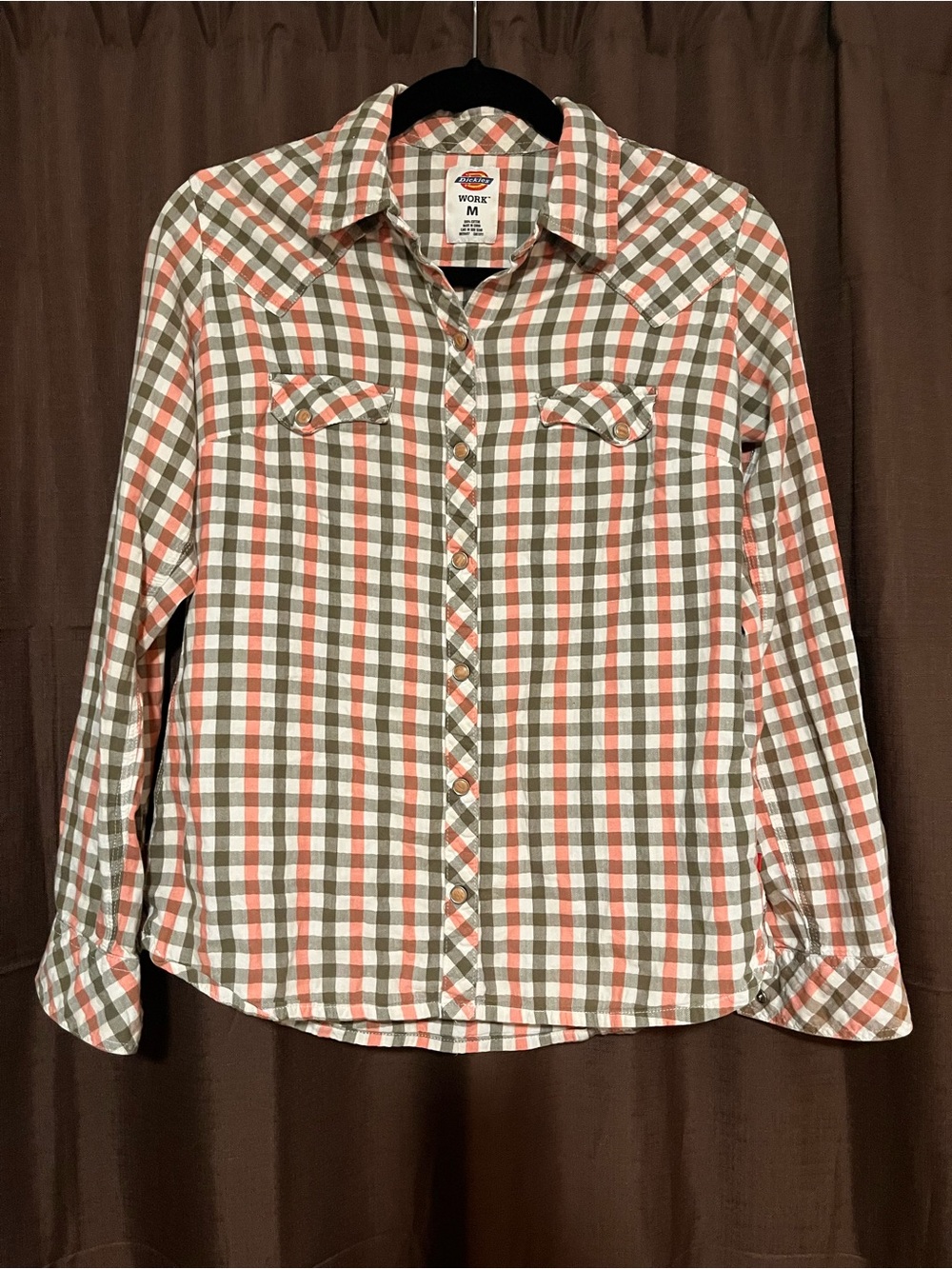 Dickies Olive Green & Coral Plaid Work Shirt